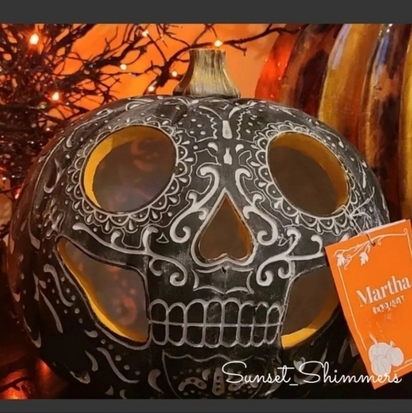 Martha STEWART LARGE LED SUGAR SKULL PUMPKIN FALL HALLOWEEN DAY OF DEAD New - Picture 2 of 9